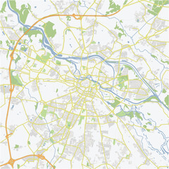 Road map of Wroclaw in Poland. Contains layered vector with roads water, parks, etc.