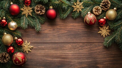 Festive Christmas background with decorations fir branches