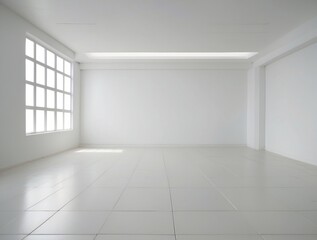 Fototapeta premium Empty White Room with Window and Tile Floor