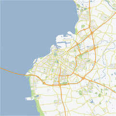 Road map of Malmo in Sweden. Contains layered vector with roads water, parks, etc.