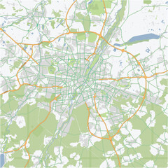 Road map of Munich in Germany. Contains layered vector with roads water, parks, etc.