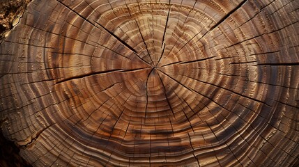 Naklejka premium The image is a cross-section of a tree trunk, showing the growth rings. the rings are formed each year as the tree grows, and they can be used to determine the age of the tree. 