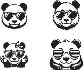  panda vector illustration. Panda silhuoette, black and white