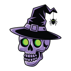 Witch Skull with Spider Illustration