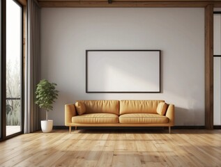 Modern Living Room with Yellow Sofa and Large Framed Artwork