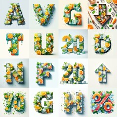 Naklejka premium Ice cubes and mints and citrus Lettering Typeface. AI generated illustration