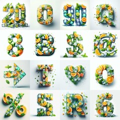 Ice cubes and mints and citrus Lettering Typeface. AI generated illustration