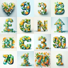 Fototapeta premium Ice cubes and mints and citrus Lettering Typeface. AI generated illustration