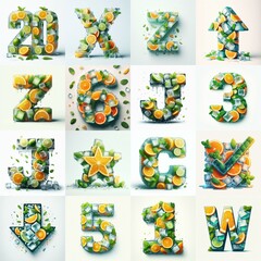 Ice cubes and mints and citrus Lettering Typeface. AI generated illustration