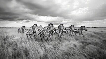 Zebra Herd Galloping Across The Plains