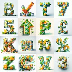Ice cubes and mints and citrus Lettering Typeface. AI generated illustration