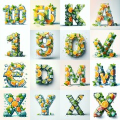 Ice cubes and mints and citrus Lettering Typeface. AI generated illustration