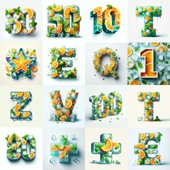Ice cubes and mints and citrus Lettering Typeface. AI generated illustration