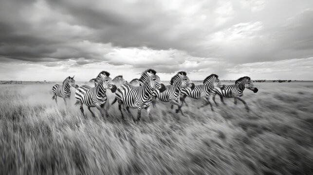Zebra Herd Galloping Across The Plains