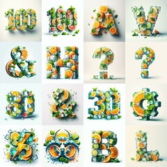 Fototapeta premium Ice cubes and mints and citrus Lettering Typeface. AI generated illustration