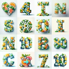 Fototapeta premium Ice cubes and mints and citrus Lettering Typeface. AI generated illustration
