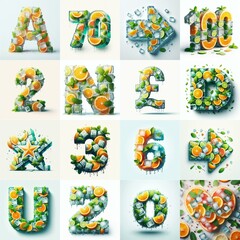 Ice cubes and mints and citrus Lettering Typeface. AI generated illustration
