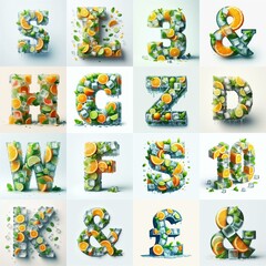 Ice cubes and mints and citrus Lettering Typeface. AI generated illustration