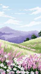 Obraz premium Serene pixel art landscape