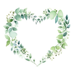 Fototapeta premium Watercolor heart-shaped leafy wreath