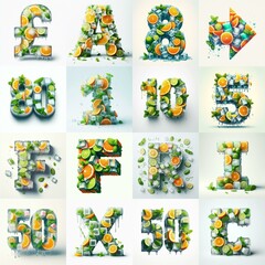Fototapeta premium Ice cubes and mints and citrus Lettering Typeface. AI generated illustration