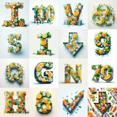 Fototapeta premium Ice cubes and mints and citrus Lettering Typeface. AI generated illustration