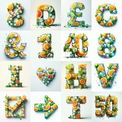 Ice cubes and mints and citrus Lettering Typeface. AI generated illustration
