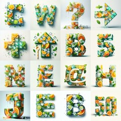 Ice cubes and mints and citrus Lettering Typeface. AI generated illustration