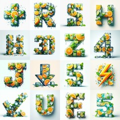 Ice cubes and mints and citrus Lettering Typeface. AI generated illustration