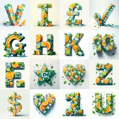 Fototapeta premium Ice cubes and mints and citrus Lettering Typeface. AI generated illustration