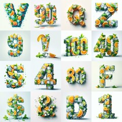 Fototapeta premium Ice cubes and mints and citrus Lettering Typeface. AI generated illustration