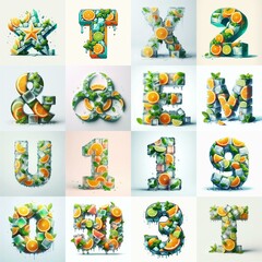 Fototapeta premium Ice cubes and mints and citrus Lettering Typeface. AI generated illustration