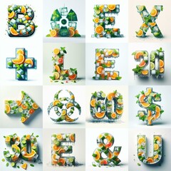 Fototapeta premium Ice cubes and mints and citrus Lettering Typeface. AI generated illustration