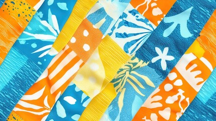 Obraz premium seamless pattern, Vibrant abstract pattern featuring bright blue, orange, and yellow colors with organic shapes and artistic designs.