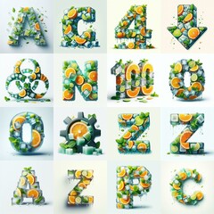 Fototapeta premium Ice cubes and mints and citrus Lettering Typeface. AI generated illustration
