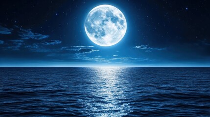 Tranquil moonlit ocean at night with stars reflection