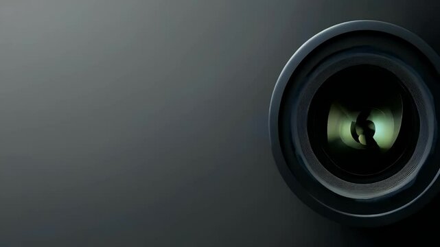 Close-up of a camera lens highlighting its design and optical features.