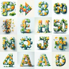 Fototapeta premium Ice cubes and mints and citrus Lettering Typeface. AI generated illustration