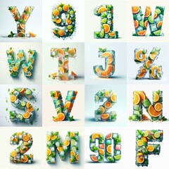 Fototapeta premium Ice cubes and mints and citrus Lettering Typeface. AI generated illustration