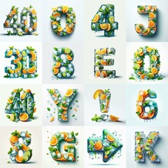 Ice cubes and mints and citrus Lettering Typeface. AI generated illustration