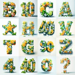 Obraz premium Ice cubes and mints and citrus Lettering Typeface. AI generated illustration