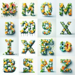 Ice cubes and mints and citrus Lettering Typeface. AI generated illustration