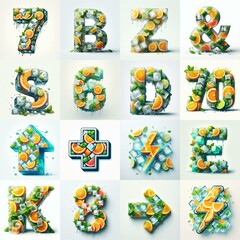 Ice cubes and mints and citrus Lettering Typeface. AI generated illustration
