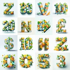 Fototapeta premium Ice cubes and mints and citrus Lettering Typeface. AI generated illustration