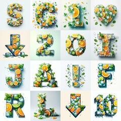 Fototapeta premium Ice cubes and mints and citrus Lettering Typeface. AI generated illustration