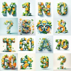Fototapeta premium Ice cubes and mints and citrus Lettering Typeface. AI generated illustration