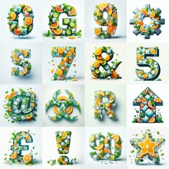 Ice cubes and mints and citrus Lettering Typeface. AI generated illustration