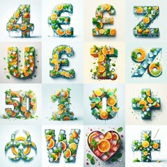 Ice cubes and mints and citrus Lettering Typeface. AI generated illustration
