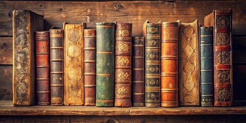 Vintage biographical books with worn covers on a shelf, evoking nostalgia and a bygone era