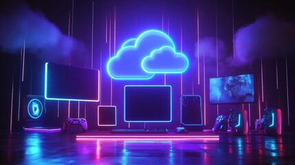 Obraz premium Cloud Game Service Platform Concept Illustration